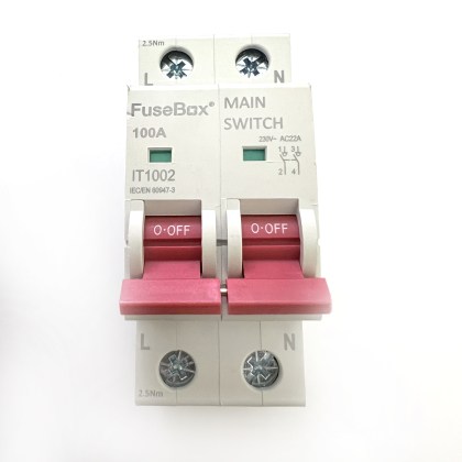 FuseBox CP Circuit Protection IT1002 AC22A 100A 100 Amp 2 Double Pole Isolator Main Switch Disconnector